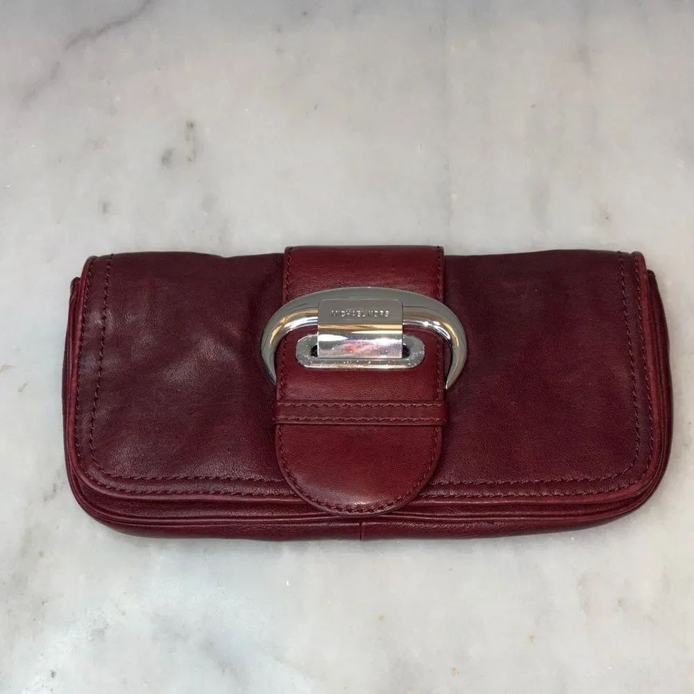 Michael Kors Clutch Bag Purse Leather Vintage Y2K Maroon Cranberry Buckle Bag